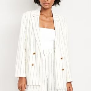 Double-breasted linen blend blazer
